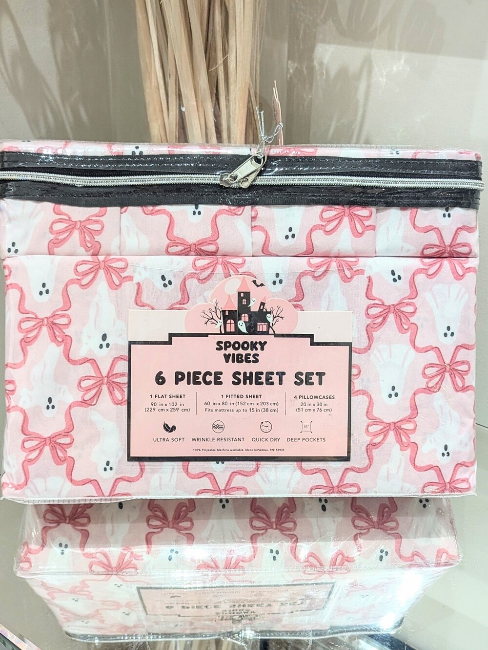 New Spooky Vibes Halloween Pink Ghost Coquette Ribbon Sheet Set QUEEN